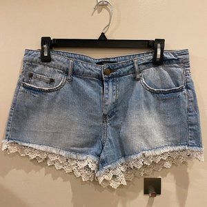 Forever 21 Blue Denim Shorts with Lace Hem Sz 29